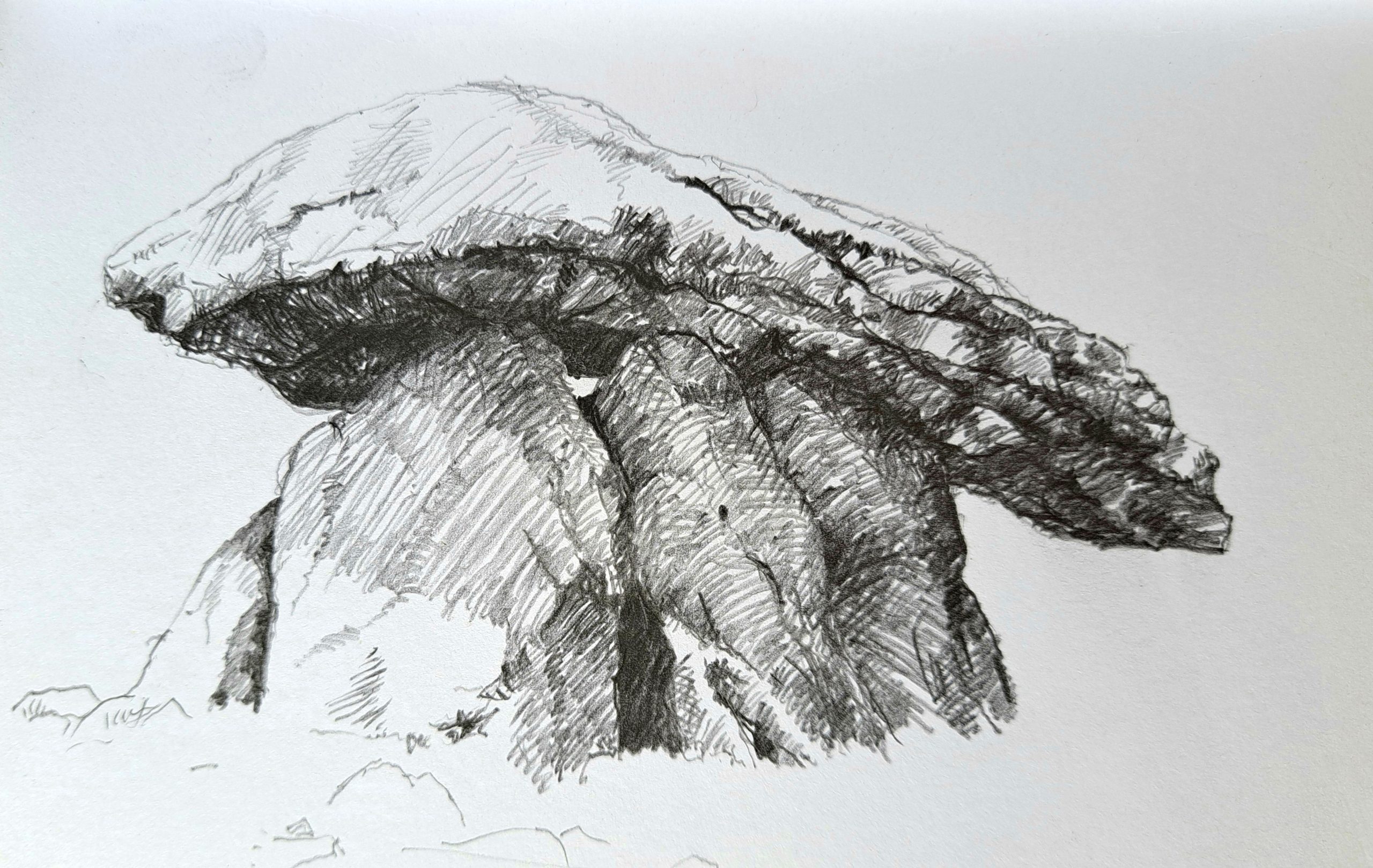 Pencil sketch of Chun Quoit dolman tomb in Cornwall